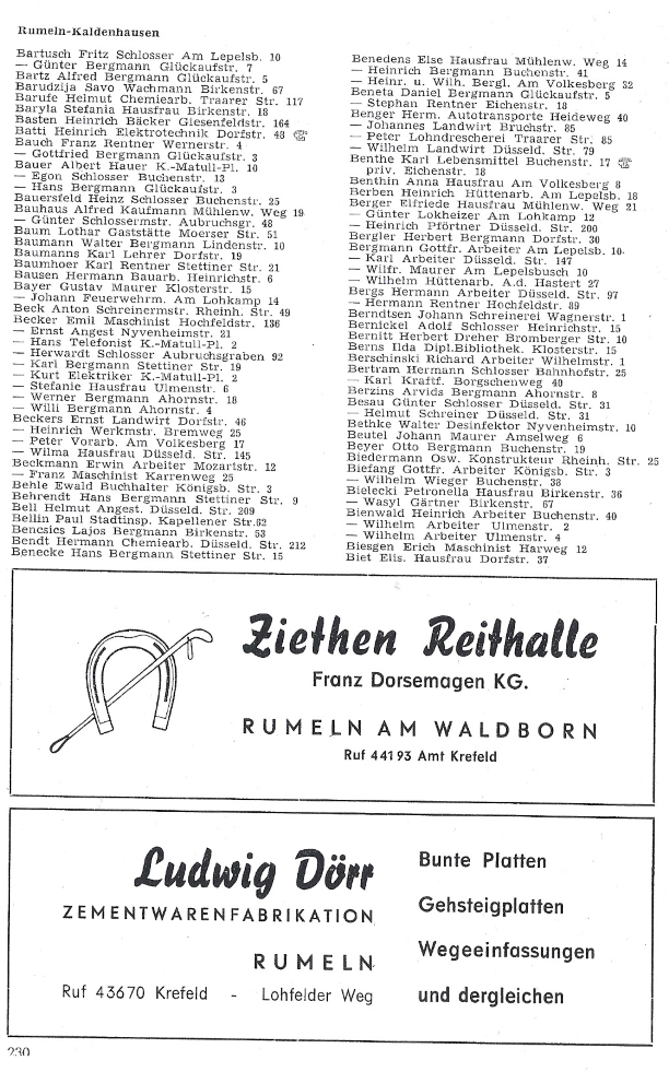 Alte Adressbücher von Rumeln-Kaldenhausen